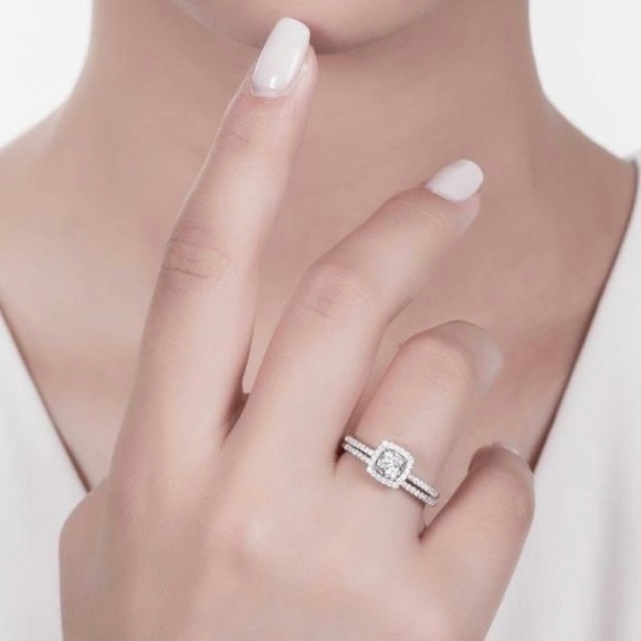 Sterling Silver Cushion Cut Wedding Set - Picture 4 of 8